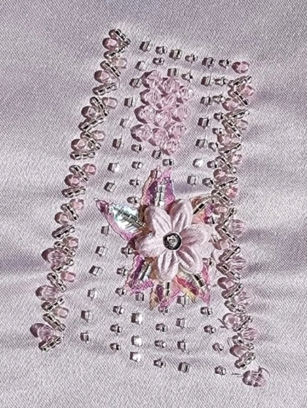 Vintage Embroidered & Beaded Floral Sampler Square Pink - Picture 1 of 3